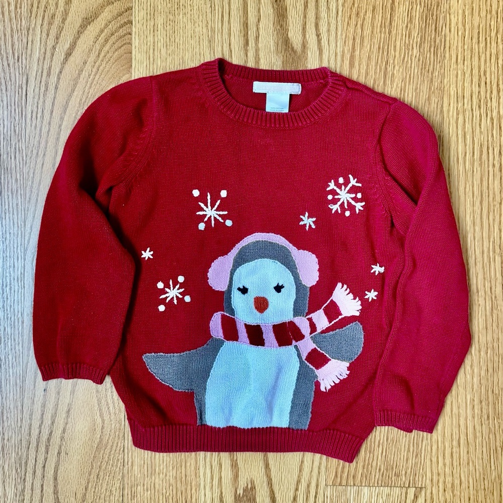 Janie and Jack sz 3 EUC HTF Vintage Cherish the Season Red Penguin Sweater
